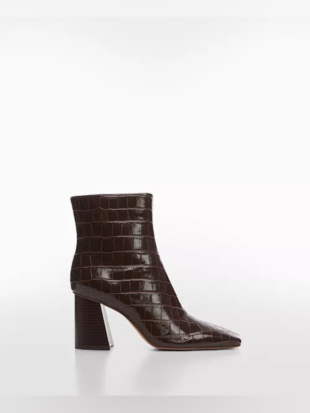 Mango Croc-Embossed Ankle Boots with Square Toe Heel in Brown